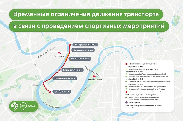 Перекрытие дорог в Москве 5 сентября: ряд центральных набережных будет временно недоступен